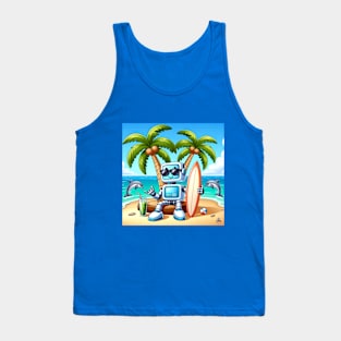 Surfer Robot Cartoon Tank Top